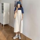 Midi A-line Overall Dress / Elbow-sleeve T-shirt