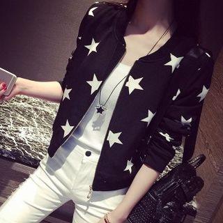 Star Print Zip Baseball Jacket