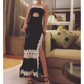Cutout Lace-trim Maxi Tube Dress