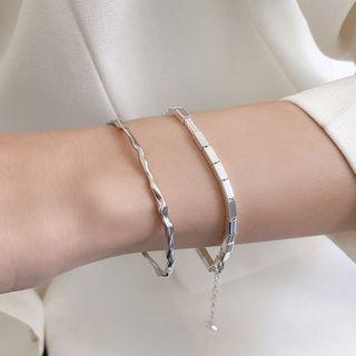 925 Sterling Silver Block Bracelet / Irregular Open Bangle