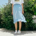 Frill Trim Plaid A-line Midi Skirt