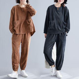 Set: Long-sleeve Corduroy Top + Harem Pants