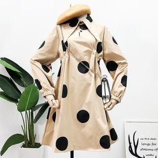 Pointy-collar Dotted A-line Dress