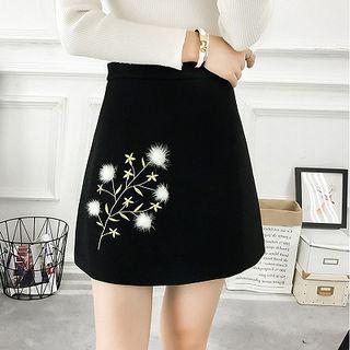 Flower Embroidered Mini A-line Skirt