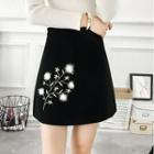Flower Embroidered Mini A-line Skirt