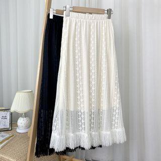 Fringed Lace Midi A-line Skirt