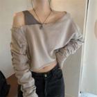 Long-sleeve Plain Cropped T-shirt As Figure - One Size