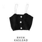 Faux Pearl Knit Camisole Top Black - S