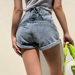 Lace-up Back Denim Shorts