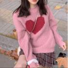 Heart Print Ribbed Knit Sweater