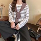 Set: Long-sleeve Striped Loose-fit Knit Top + Shawl