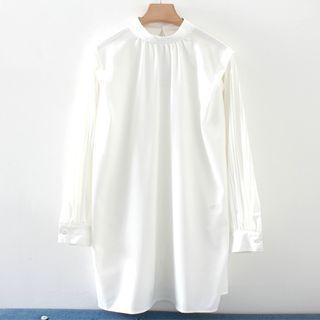 Long-sleeve Pleated Blouse White - M
