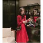 Long-sleeve Tie-neck Mesh Dress