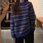 Striped Mock-neck Sweater Purple - One Size
