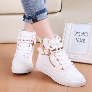 Buckled Studded High-top Sneakers