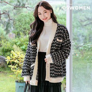 Metal-buttoned Oversized Tweed Cardigan Black - One Size