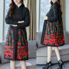 Frog-buttoned Flower Embroidered Padded Coat
