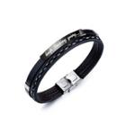 Simple Fashion 316l Stainless Steel Black Geometric Rectangular Leather Bracelet Black - One Size