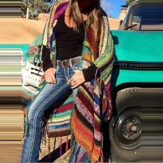Fringed Trim Striped Open Front Cardigan
