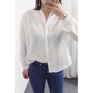 Open-placket Eyelet-lace Blouse