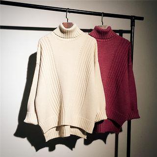 Turtleneck Ribbed Dip-back Sweater