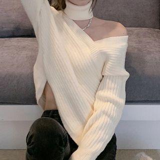 Plain Irregular Hem Sweater White - One Size