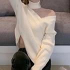 Plain Irregular Hem Sweater White - One Size