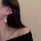 Rhinestone Faux Pearl Alloy Earring 1pc - Left Ear - Gold & White - One Size