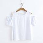 Plain Open Shoulder Short-sleeve Top