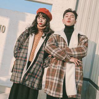 Couple Fleece-lined Plaid Coat