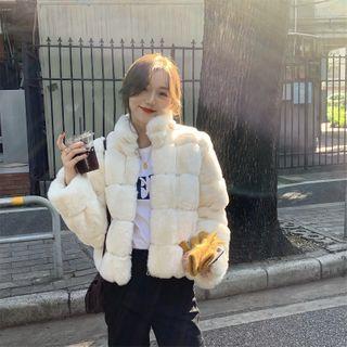 Mock-neck Plain Faux Wool Jacket