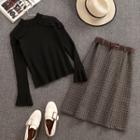 Set: Ruffle Trim Sweater + A-line Plaid Skirt