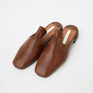 Shirred Faux-leather Backless Loafers