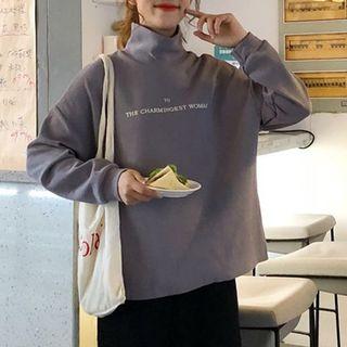 High-neck Lettering-print Sweatshirt / A-line Midi Skirt