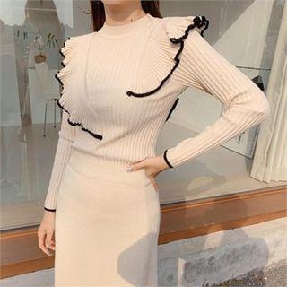 Ruffled Slim Rib-knit Top
