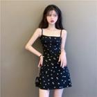 Spaghetti Strap Leopard Print A-line Dress / Ribbed Cardigan