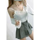 Set: Open-front Cardigan + Frill-detail Camisole Top