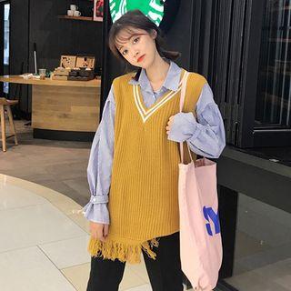 Striped Puff-sleeve Loose-fit Shirt