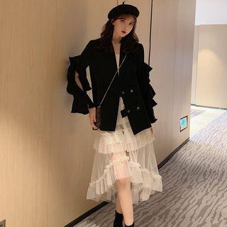 Slit-sleeve Blazer / Dip Back Mesh Layered Skirt