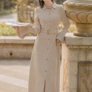 Bell-sleeve Midi Sheath Shirtdress