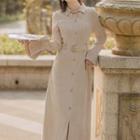 Bell-sleeve Midi Sheath Shirtdress