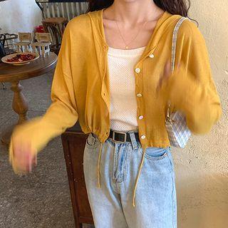 Drawstring Hooded Knit Cardigan