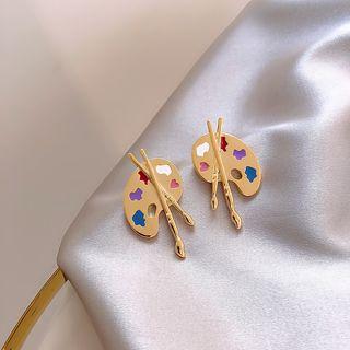 Painting Palette Stud Earring 1 Pair - Gold - One Size