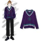 Contrast Trim Sweater Purple - One Size