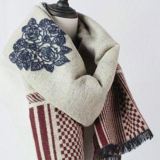 Fringed Embroidered Panel Scarf