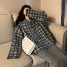 Plaid Cardigan Plaid - Blue - One Size
