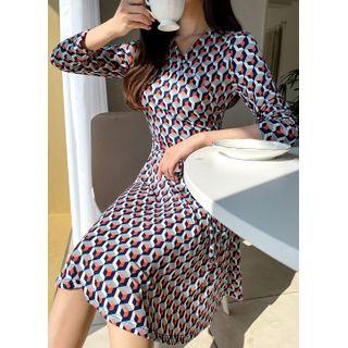 Geometric-pattern Midi Wrap Dress