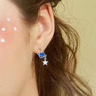 925 Sterling Silver Planet Moon & Star Dangle Earring 1 Pair - Non-matching - One Size