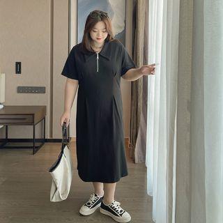 Short-sleeve Plain Midi Polo Dress