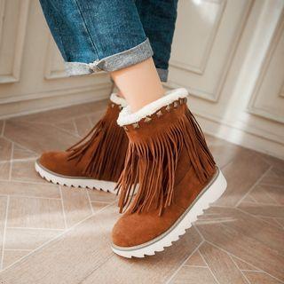 Fringed Trim Fleece-lined Short Boots